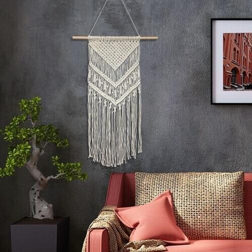 Drop Ship Bohemian Macrame Handmade Knitting Cotton Rope+ Wood Tapestry Wall Hanging Tapisserie Banner Tassel Craft Home Decor