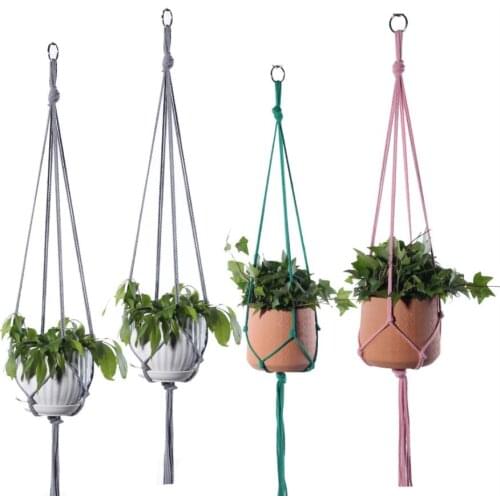 Colorful Hemp Rope Plant Hanger Hanging Planter Net Basket With Round Hook Indoor Outdoor Garden Balcony Decor Mixed 3 Size 6pcs