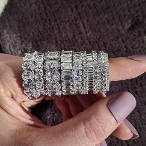 Luxury Jewelry White Color Inlay Cubic Zirconia Unique Shaped Eternity Ring for Women Wedding Engagement 2020