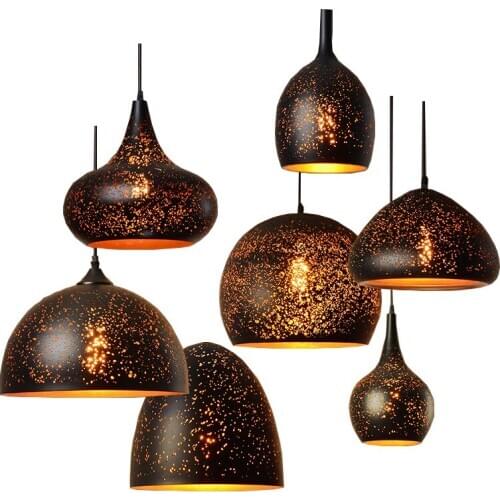 Nordic loft retro cafe bar iron etching lampshade pendant lamp single head bar restaurant industrial wind rust pendant lights