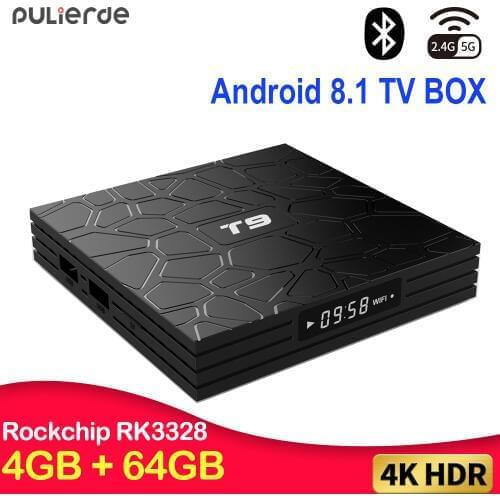 PULIERDE T9 4GB 32GB Android 8.1 TV BOX Rockchip RK3328 H2.65 4K 5GHz WIFI Set-top box 64GB Smart Media Player Bluetooth4.0