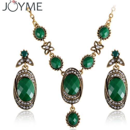 Joyme Vintage Bono Gold-Color Choker Necklace Earrings Set For Women African Beads Jewelry Sets Collier Femme