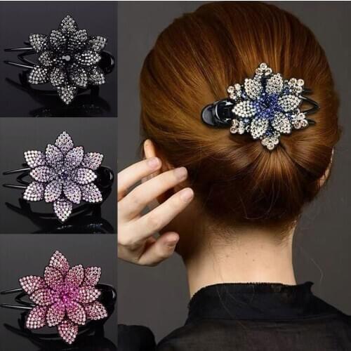 Vintage Flower Crystal Hair Claws Clip For Women Rhinestone Hairpin Hair Jewelry Charm Hair Clips Hair Jewelry