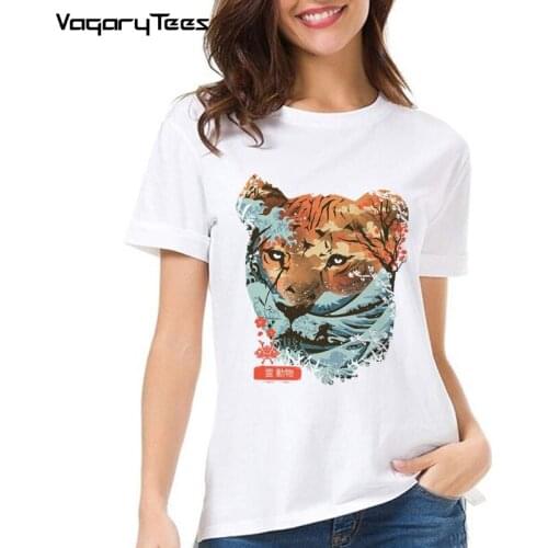 The Great Wave off Kanagawa in Beast vintage Ukiyoe t shirt Female short sleeve women Tiger casual tshirt unisex streetwear tee