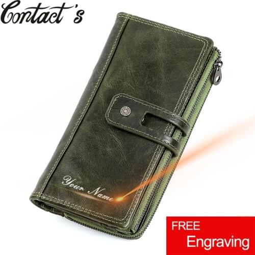 Contacts Genuine Leather Women Wallets Fashion Ladies Long Clutch Wallet Zipper Design Coin Purse High Quality Card Holder Bags