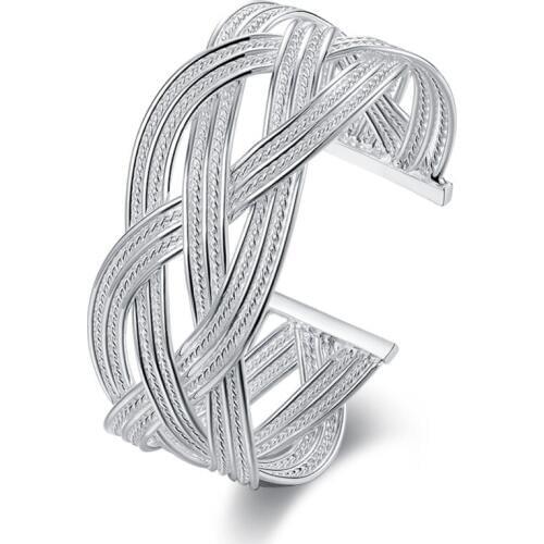 Hot Silver color braided bangles opening minimalist style charm jewelry women cool birthday gift top quality B151