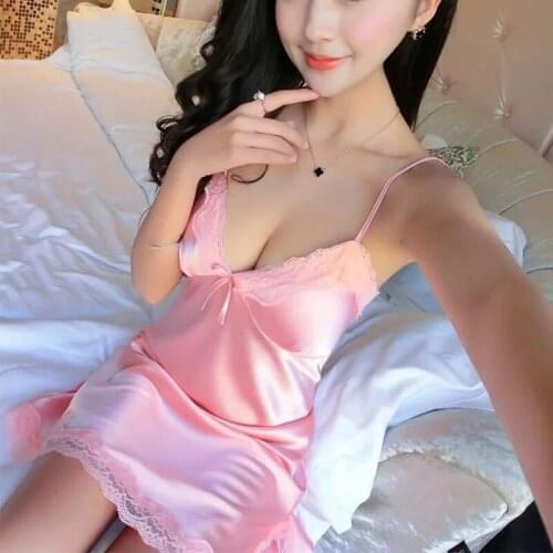 Womens Erotic Lingerie Bowknot Transparent High-end Sexy Underwear Lace Tulle Hollow Temptation Ladies Suspender Nightdress