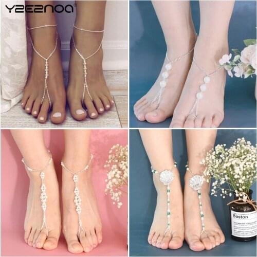 1pc Pearl Anklet Anklet Beach Foot Bracelet Jewelry For Women Sandals Brides Shoes Barefoot Beach Jewelry Gift Foot Accessories