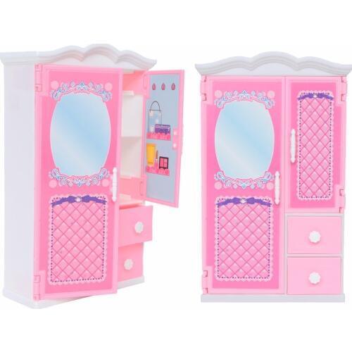 1 Pcs High Quality Doll Wardrobe Pink Cute Plastic Clothes Bedroom Mini Furniture for Barbie Doll Accessories Kids Toys