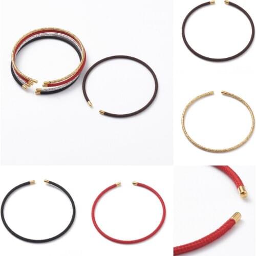 10Pcs Mixed Colors Braided Stainless Steel Wire Bracelets Bangles With Golden End Caps For Women Girl Bracelet Findings