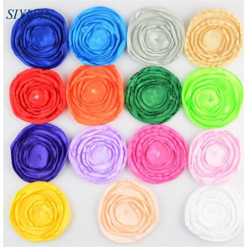 30pcs/lot Candy Color Roasted Curly Satin Flower 5 Layers Flat Back Headband and Garment Accessories TH214