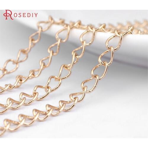 31197)2 meters width 3.1MM 24K Champagne Gold Color Plated Copper Necklace Extended Chain Link Chains Jewelry Accessories
