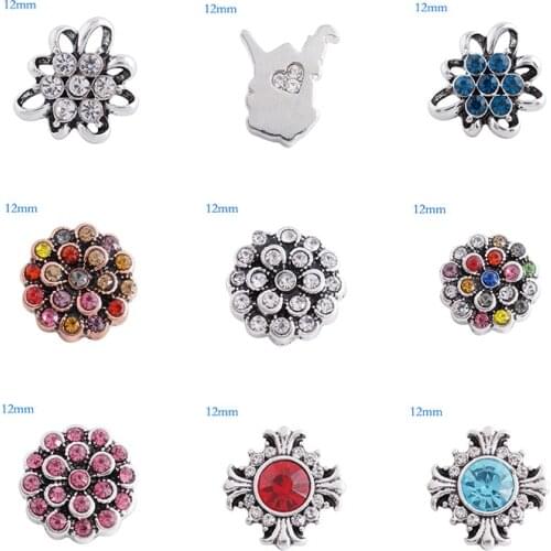 Flower 12mm Rhinestone Charms Metal snap button DIY jewelry KS2018