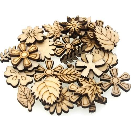 SHINE 50Pcs/Lot flower Leaves Grass Shape Wooden Buttons 20mm Mixed Random DIY Craft Scrapbooking Sewing Accessories W2065