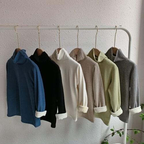 Childrens Bottoming T Shirt 2020 Winter New Baby Boys and Girls Solid Plus Velvet Bottoming Shirt Baby Korean Turtleneck Tees
