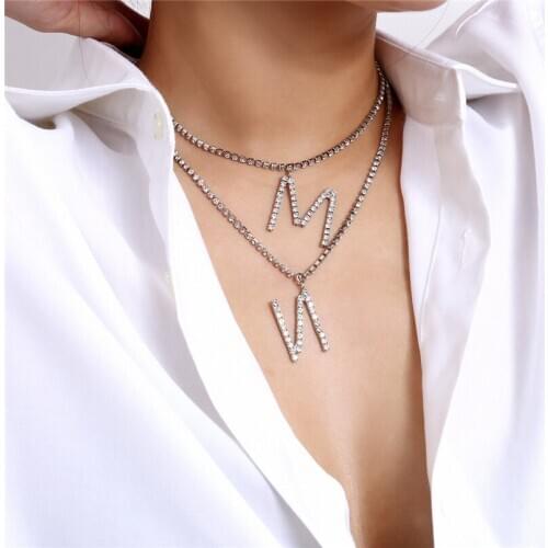 Temperament Inlaid Water Drill Letter Necklace Gold Plated Tennis Chain Initial Choker Bling Iced For Fashion Jewelry Girl