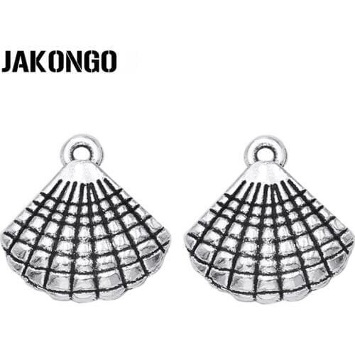 JAKONGO Antique Silver Plated Shell Charms Pendants for Bracelet Jewelry Making Accessories DIY Handmade 17x16mm 10pieces/lot