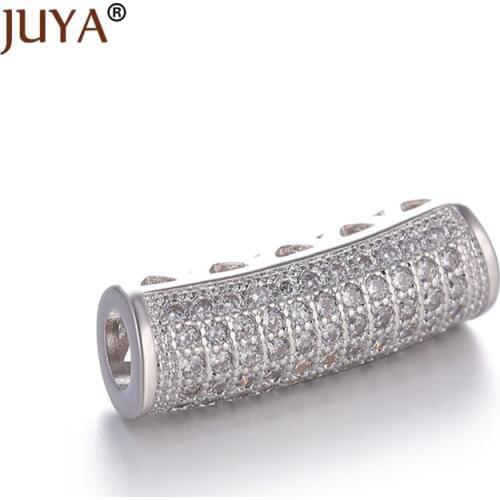 JUYA Luxury Fashion Copper Tube beads Micro Pave CZ Rhinestone 3 Colors Cube Spacer Beads charms jewelry For jewelry making DIY