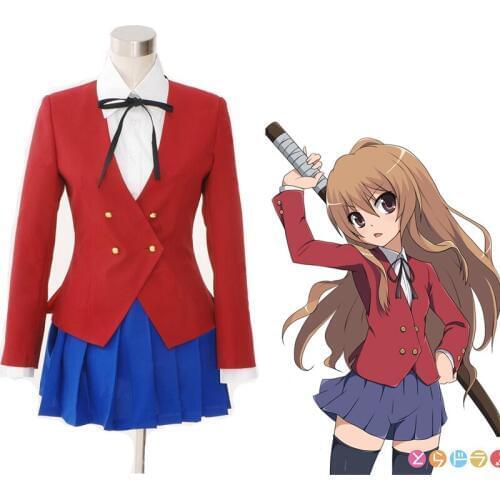 Japanese Anime TIGER DRAGON Toradora Aisaka Taiga Cosplay Costume School Uniform for Girls Blazer+Blouse+Skirt+Tie