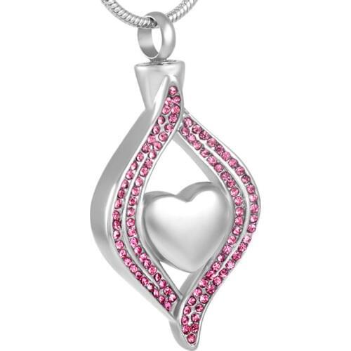 KLH8111 Pink Crystal Inlay Eye of My Heart Charm Cremation Ashes Keepsake Urn Pendant Necklace-Stay With Me Memorial Jewelry