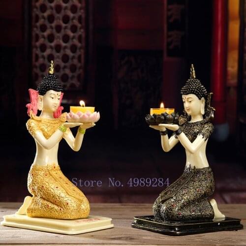 Creative Retro religion Buddhism Resin Heavenly girl Candlestick Light stand lotus Home Buddhist supplies decoration accessories