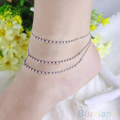 Crystal 3 Rows Rhinestone Anklet Chain Ankle Bracelets Foot Jewelry 00SO