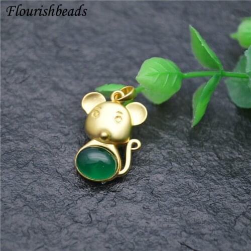 Mini Mice Animal Pendant Natural Peridot Fine Jewelry Making Supplies for DIY Necklace Fashion Women Craft Accessories