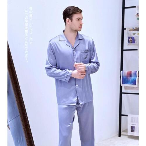 Mens Silk Long-sleeved Home Clothes Students Sleepwear Set Loungewear Satin Leisure Youth Plus Size All Seasons Nightwear J012