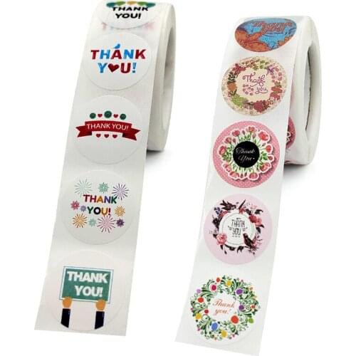 Newly Floral Thank You Stickers Roll 500-Count Stickers Round for Wedding Birthday Party Favors Holiday Celebration Decor