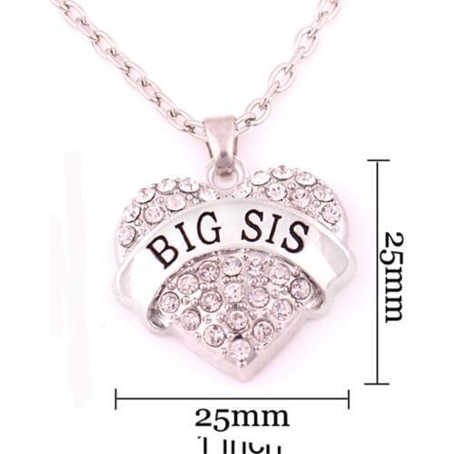 Alibaba Online Wholesale Clear/Pink BIG SIS Crystal Heart Necklace For Big Sister