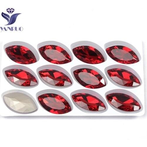 YANRUO 4227 Navette Siam 17x32mm K9 Crystal Glass Pointback Sew On Stones Sewing Claws Rhinestones Stones For Clothes