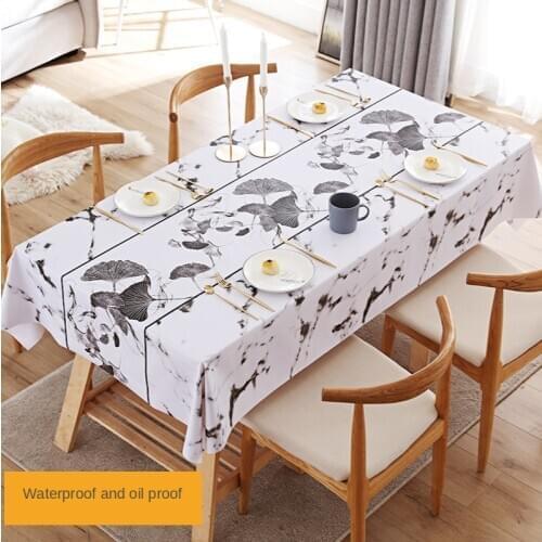 Ginkgo Leave Print PVC Table Cover Waterproof Oilproof Rectangular Room Decor Aesthetic Coffee Tablecloth for Home Decoration