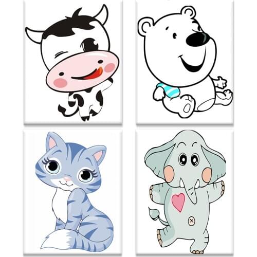 GATYZTORY Frame Painting By Numbers Kits For Kids Beginner Cow Bear Cartoon Paints Diy HandPainted Drawing Kits Bedroom Decor