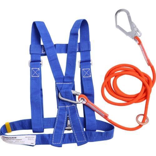 Rock Climbing Half Body Fall Protection Safety Harness Belt Lanyard 5m with CE Alloy Carabiner for Mountaineering Rappelling