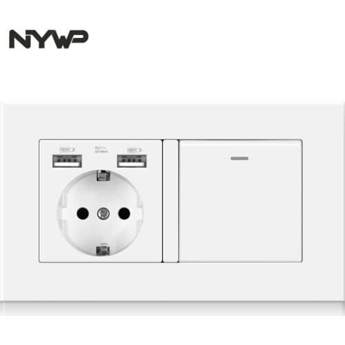 Nywp socket with toggle switch, 220v 16a wall socket with usb 146*86 pc panel with light switch 1gang 1/2/3way output