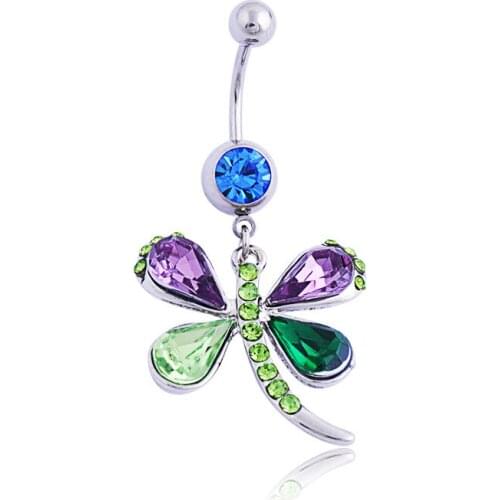 Flower Drop Dangle Hypoallergenic Surgical Steel Rhodium Plated 14G Bar Length Belly Button Ring