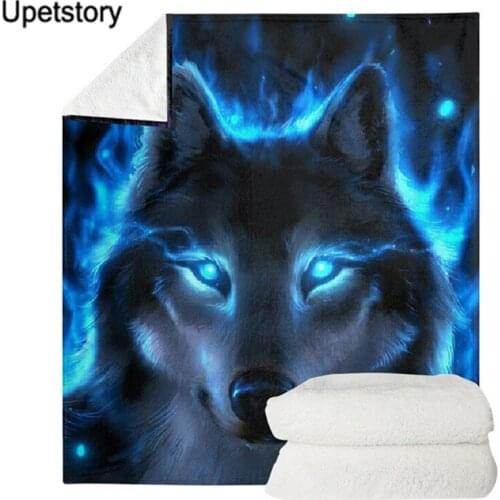 Upetstory 3D Animal Wolf Blanket Soft Warm Winter Sherpa Fleece Throw Blankets Plush Bedspread Bedding Cover for Beds Sofa Couch