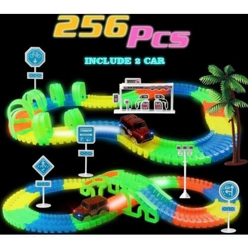 Magical Track Racing Car Models Plastic Glowing Racing Bend Rail Track Led Electronic Flash Light Car Toys For Children Gifts