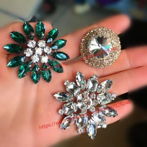 Green sunflower flatback button for coats accessory gold round strass for shoes bags garments ornaments DIY hand crafts supplies