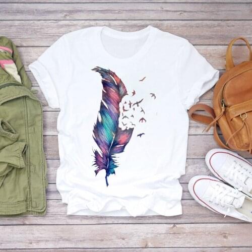 Women Feather Bird Cartoon Watercolor 90s Fashion Clothes Lady T-shirts Top Womens T Shirt Ladies Stylish Ladies Tee T-Shirt