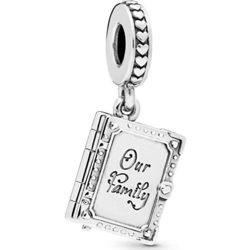 Original 925 Sterling Silver Charm Mothers Love Family Book Pendant Fit Pandora Women Bracelet & Necklace Diy Jewelry