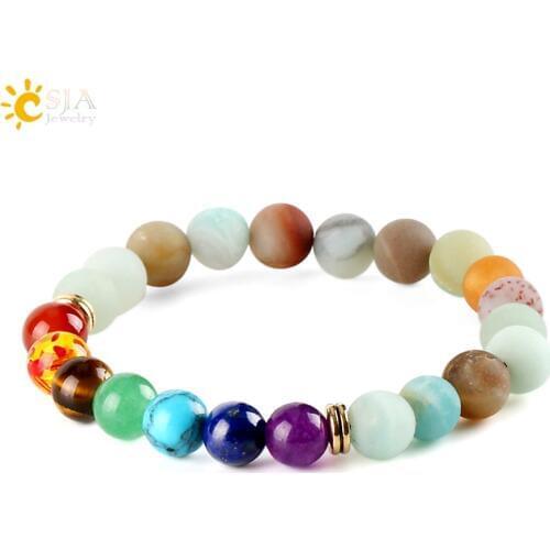 CSJA 8mm Unakite Women Bracelets 7 Chakra Meditation Pink Loose Beads Buddha 3D Natural Gem Stones Reiki Men Yoga Jewelry E445