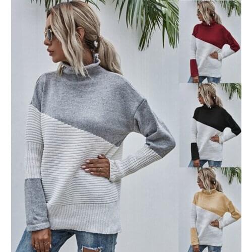 Women Sweater Turtleneck Color Contrast Casual Loose Top Female Fall Winter Soft Warm Thick Wool Fashion Pullovers Jumper