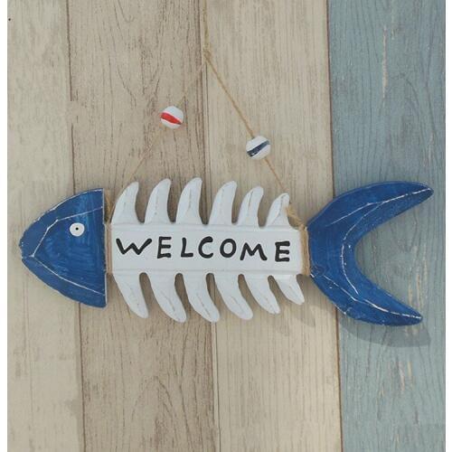 1PC Mediterranean Style Creative Wooden Fish Bone Welcome Card Home Decor Decorative Plaque Bars Welcome Wall Door Hanger MP 001