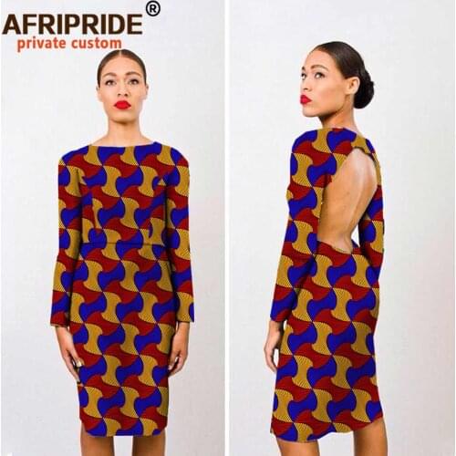2019 African dresses for women knee-length full sleeve with open back sexy ladies dress cotton wax print AFRIPRIDE A722564