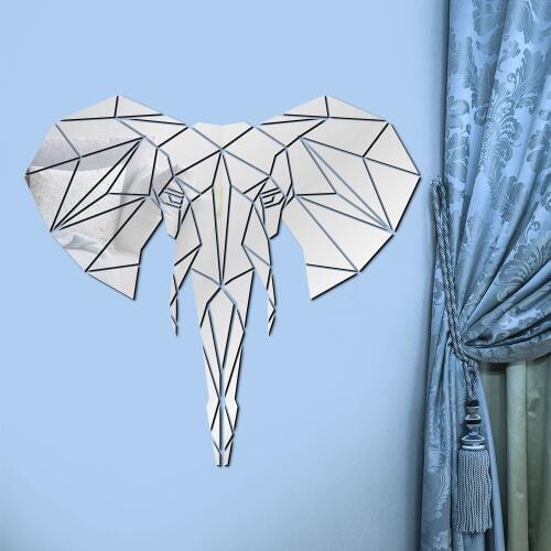 3D Acrylic Mirror Wall Stickers Wildlife Animal Mural Home Living Room Wall Decor Geometric Elephant Shaped Wall Mirror Decals