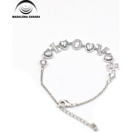 MADALENA SARARA AAAA Cubic Zirconia Inlaid Fashion Simple L O V E Charm Link Bracelet Two Colors Options