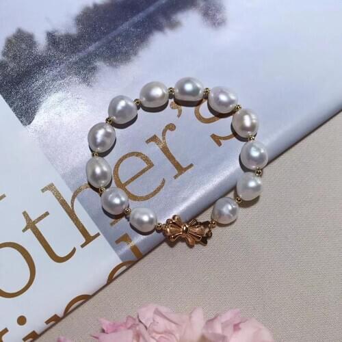 9-10mm Handpicked Baroque INS Sweet butterfly knot Bracelet,Cultured Freshwater Baroque Pearls Bracelet for women jewelry gift