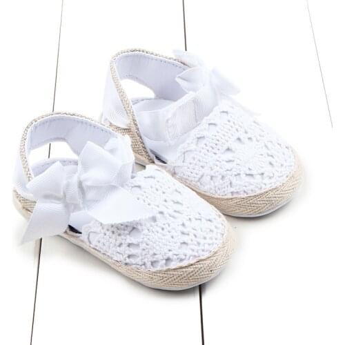 Baby Shoes Anti-Slip Hollow Out Shoes Bowknot Prewalker Flat Shoes for Girls, White/Yellow/Red/Pink