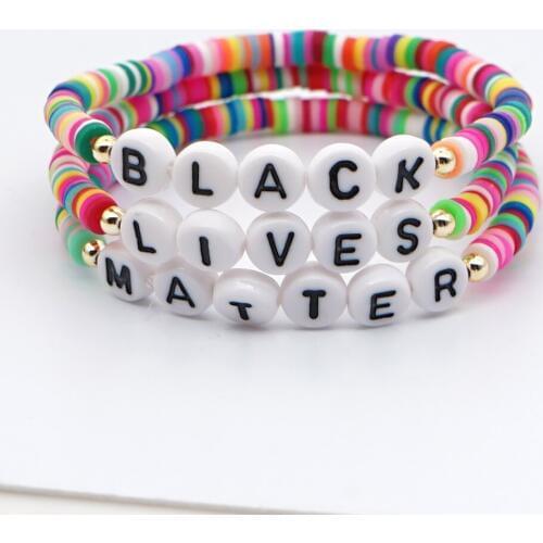 Go2Boho Black Lives Matter Letter Rainbow Bracelet 4mm Vinyl Heishi Disc Beads Women 2020 Jewelry African Elastic Bracelets